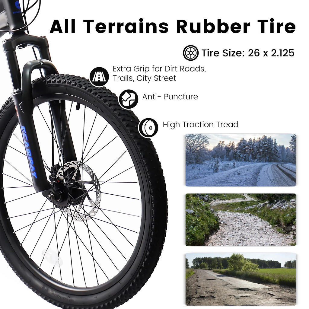 Juuar 26" Mountain Bike for Men, 21 Speed Disc Brake MTB, Full Suspension Steel Frame City Bike Bicycle for Adults, Gray