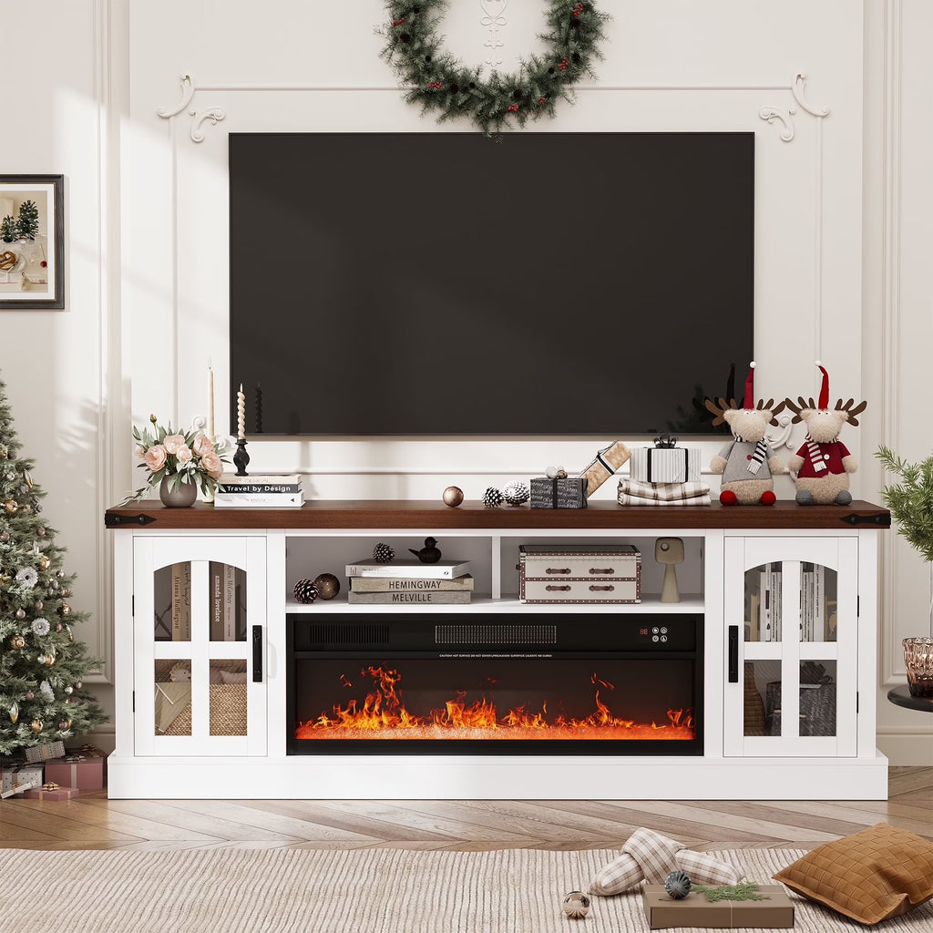 Planntonneo Mid-Century Modern Fluted TV Stand Wooden Media Console Entertainment Center for Living Room, Walnut Color