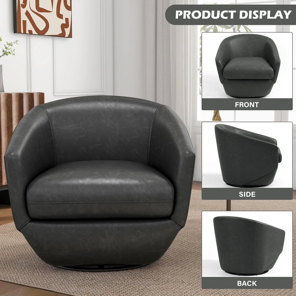 DREAMSIDEA Faux Leather Swivel Accent Chair Sets of 2 360" Swivel Barrel Chair,Swivel Club Sofa for Living Room, Bedroom, Office,Brown