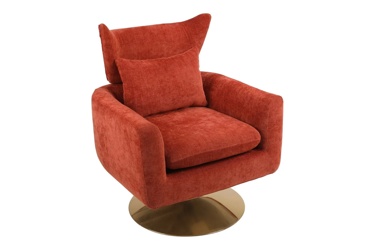 Swivel Accent Chair, Mid Century Modern 360 Degree Comfy Armchair with Wraparound Backrest, Linen Upholstered Single Sofa Chair for Living Room, Bedroom, Office, Orange