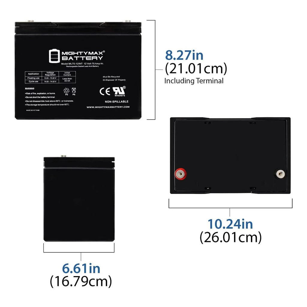 12V 75AH Internal Thread Battery for Pride Mobility Jazzy 1470