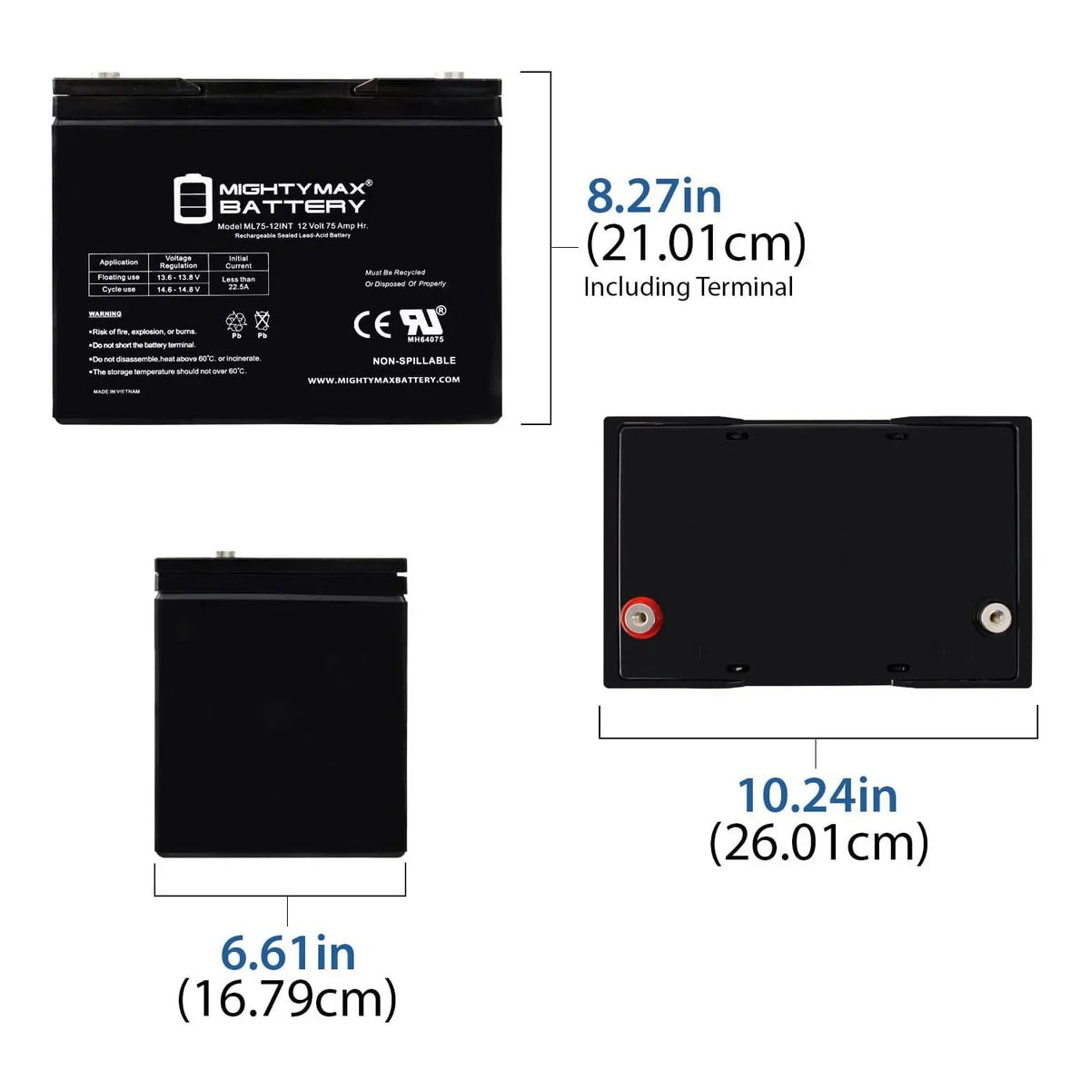 12V 75AH Internal Thread Battery for Pride Mobility Jazzy 1470