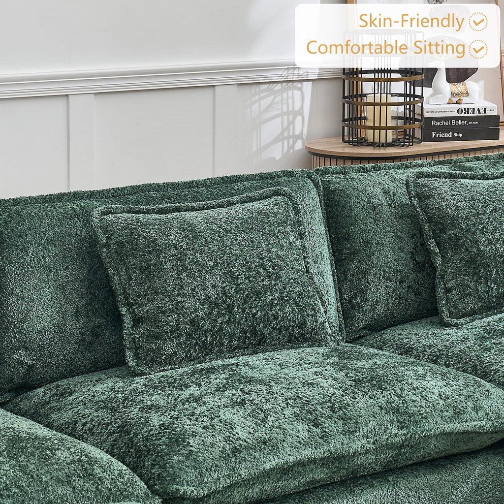 GNIXUU 112" Oversized Sectional Sofa Cloud Couch for Living Room, Modern Chenille L Shaped Couch, Comfy Boucle Modular Sofa Sleeper with Moveable Ottoman & Memory Foam (Green)