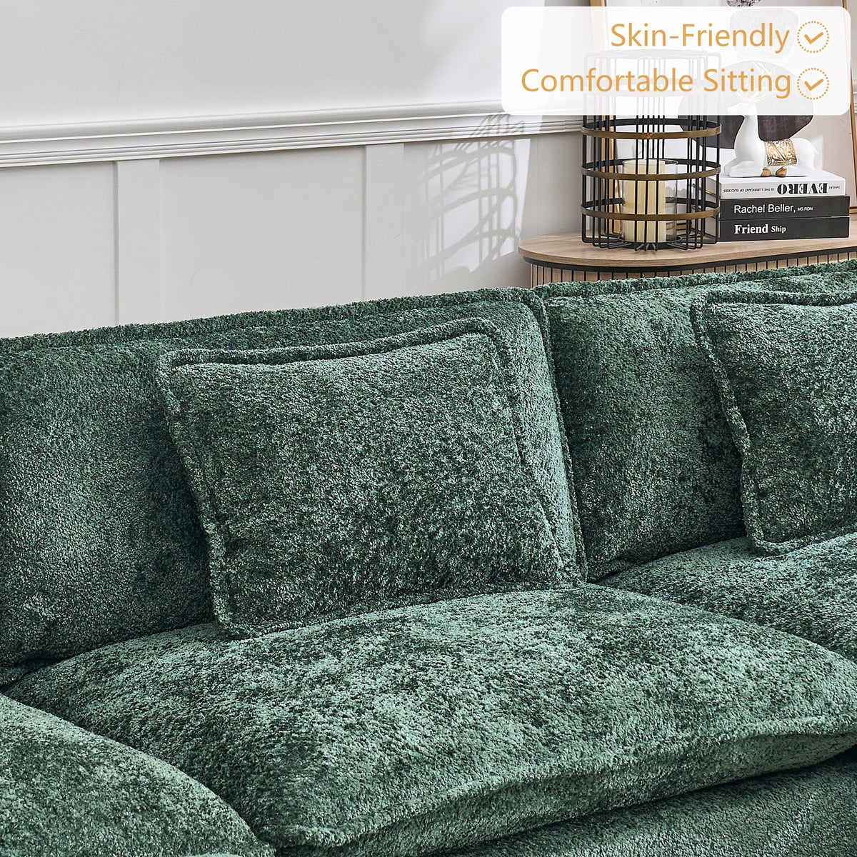 GNIXUU 112" Oversized Sectional Sofa Cloud Couch for Living Room, Modern Chenille L Shaped Couch, Comfy Boucle Modular Sofa Sleeper with Moveable Ottoman & Memory Foam (Green)