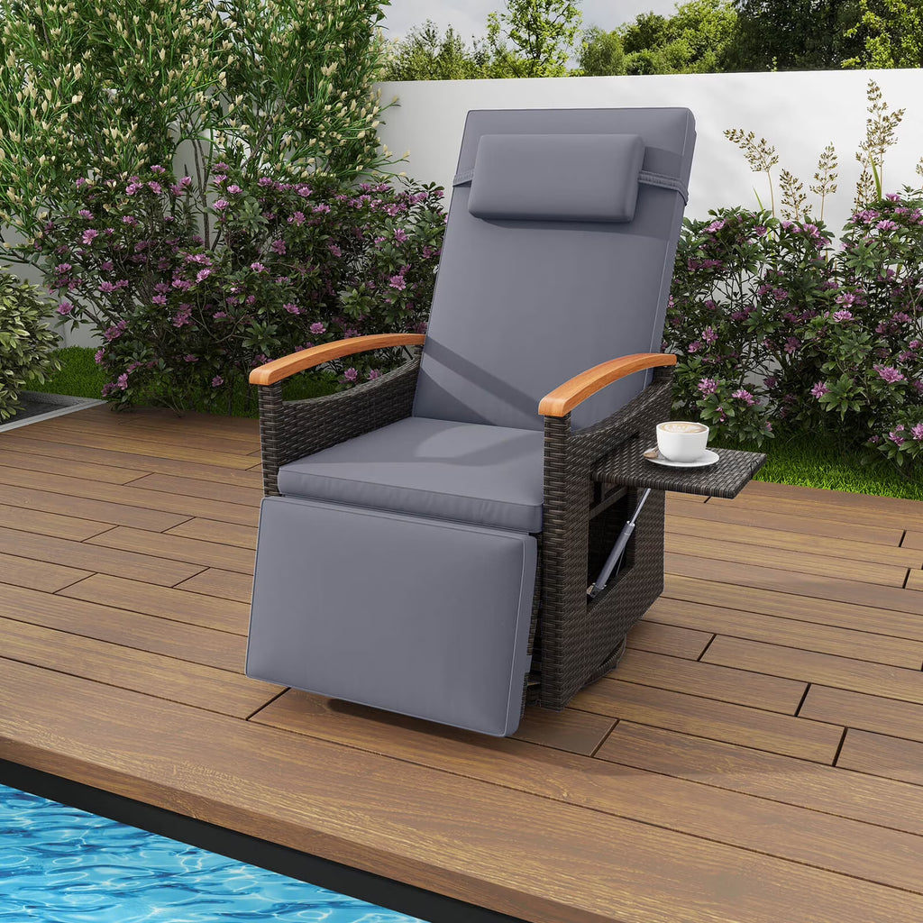 Costway Outdoor 360" Swivel Rattan Recliner Chair Patio Wicker Chaise Lounge Chair Beige