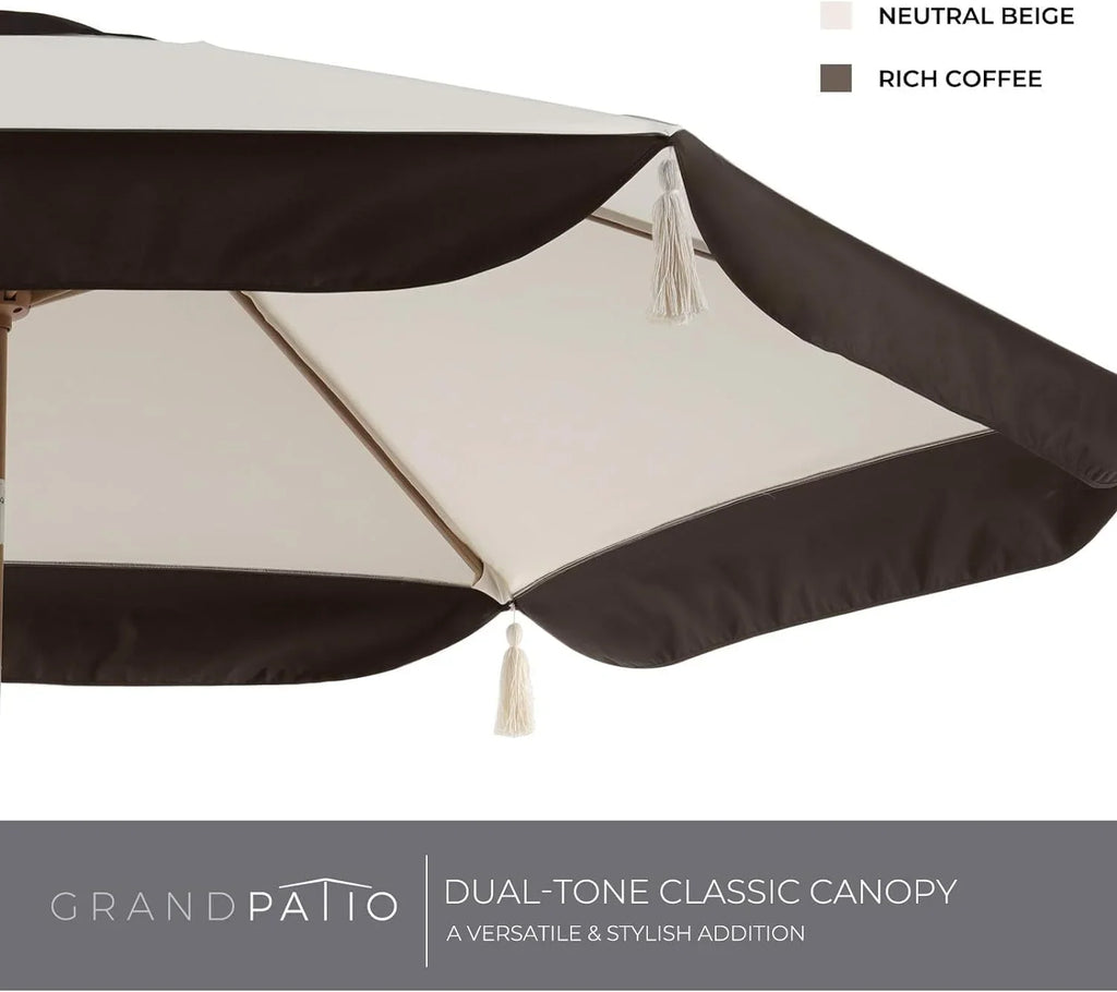 Grand Patio Ourdoor 9 ft Patio Umbrella with Fringe Tessels Market Umbrella & Push Button Tilt & Crank