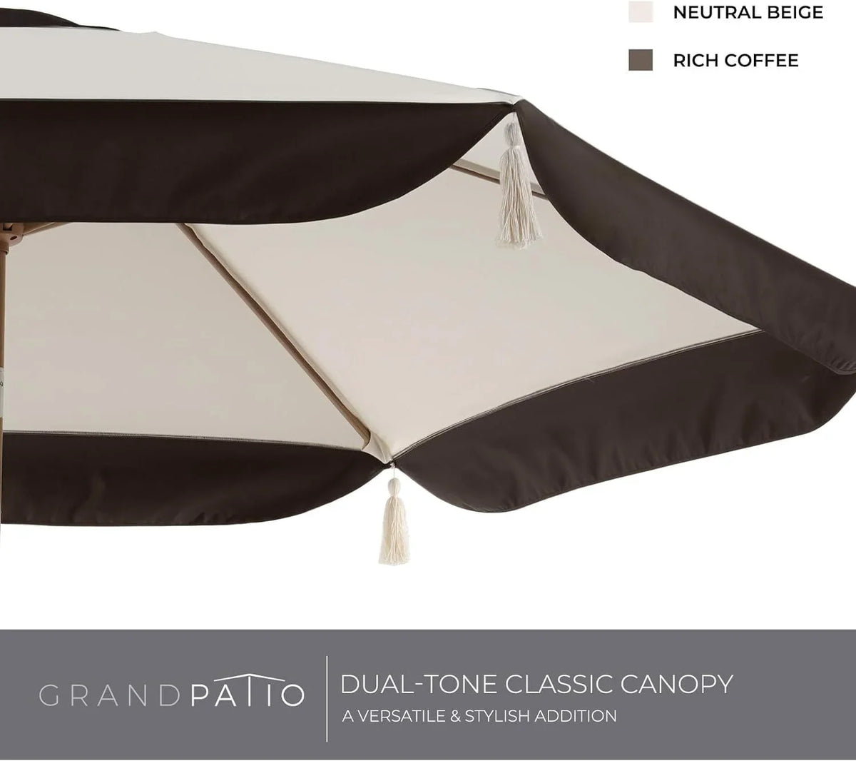 Grand Patio Ourdoor 9 ft Patio Umbrella with Fringe Tessels Market Umbrella & Push Button Tilt & Crank