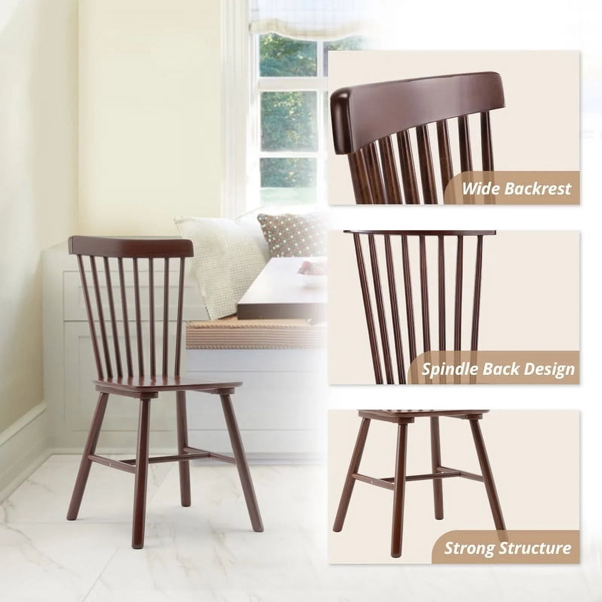 Dycanpo Dining Chairs Set of 4, Black Kitchen/Dining Room Wooden Chairs with Mid Century Modern,18''
