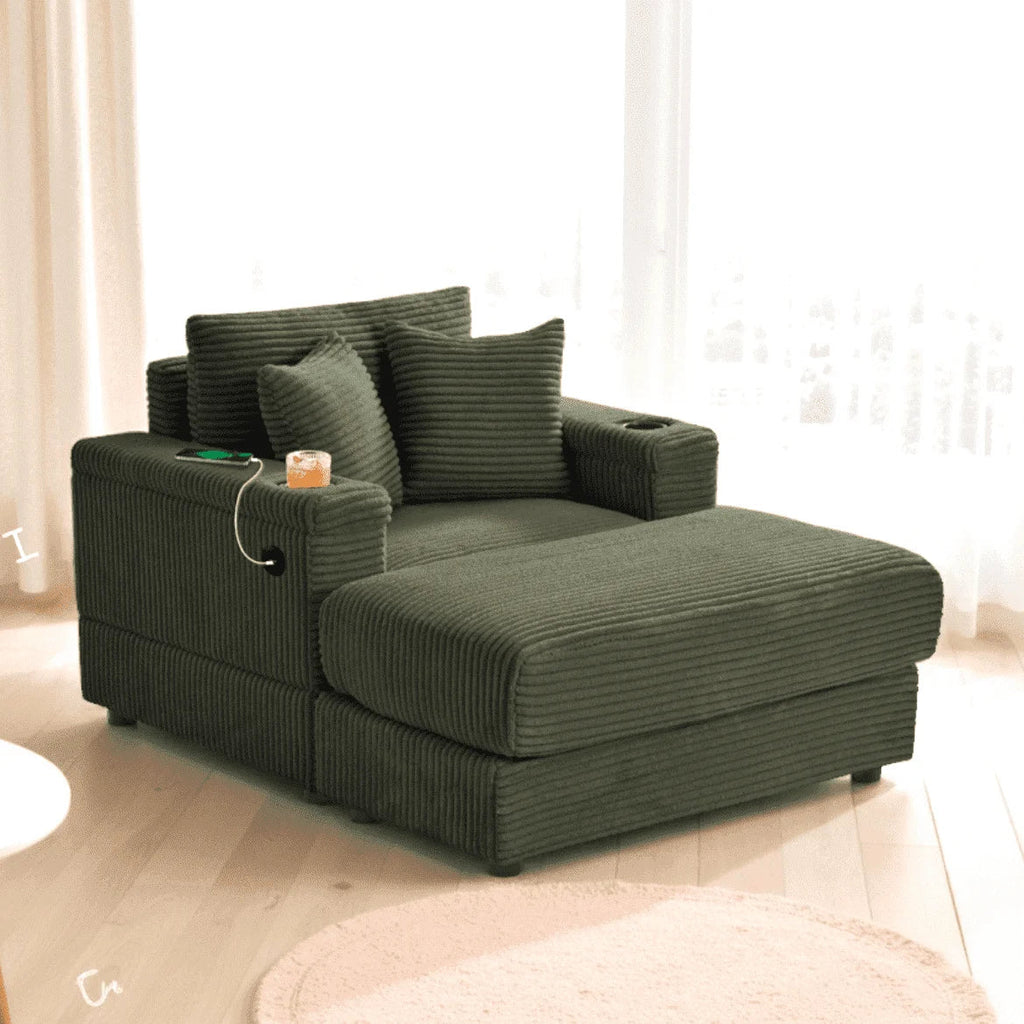 Wiilayok Oversized Lounge Chair Indoor,54" Corduroy Cloud Chaise Lounge Couch Indoor with Ottoman,Cup Holder for Living Room,Bedroom,Beige