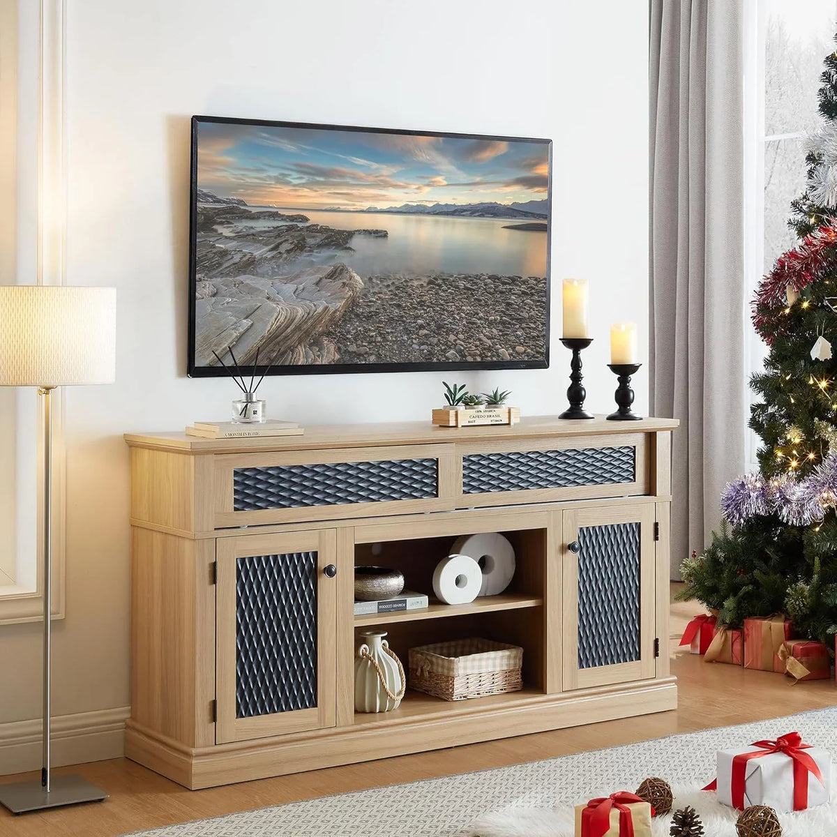 70 Inch TV Stand for TVs up to 80 Inch, Entertainment Center with Storage for Living Room, TV Console for Bedroom, Media Console for 40/50/55/60/65/70/75/80 Inch TV, White