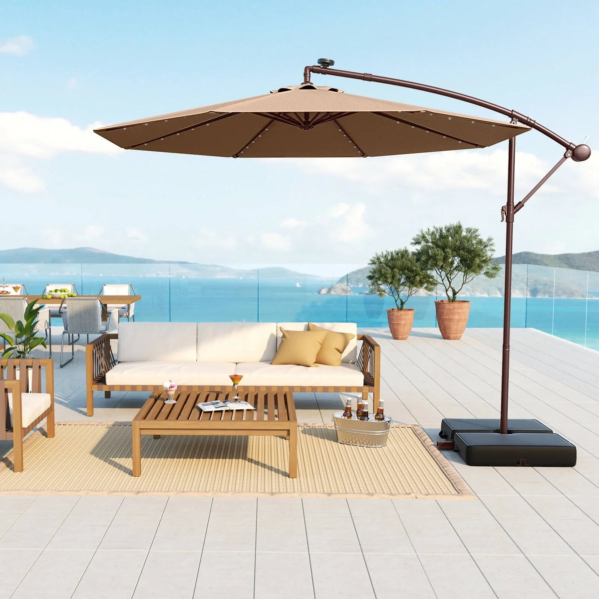 Costway 98.40" Navy Cantilever Patio Umbrella, Base-Included