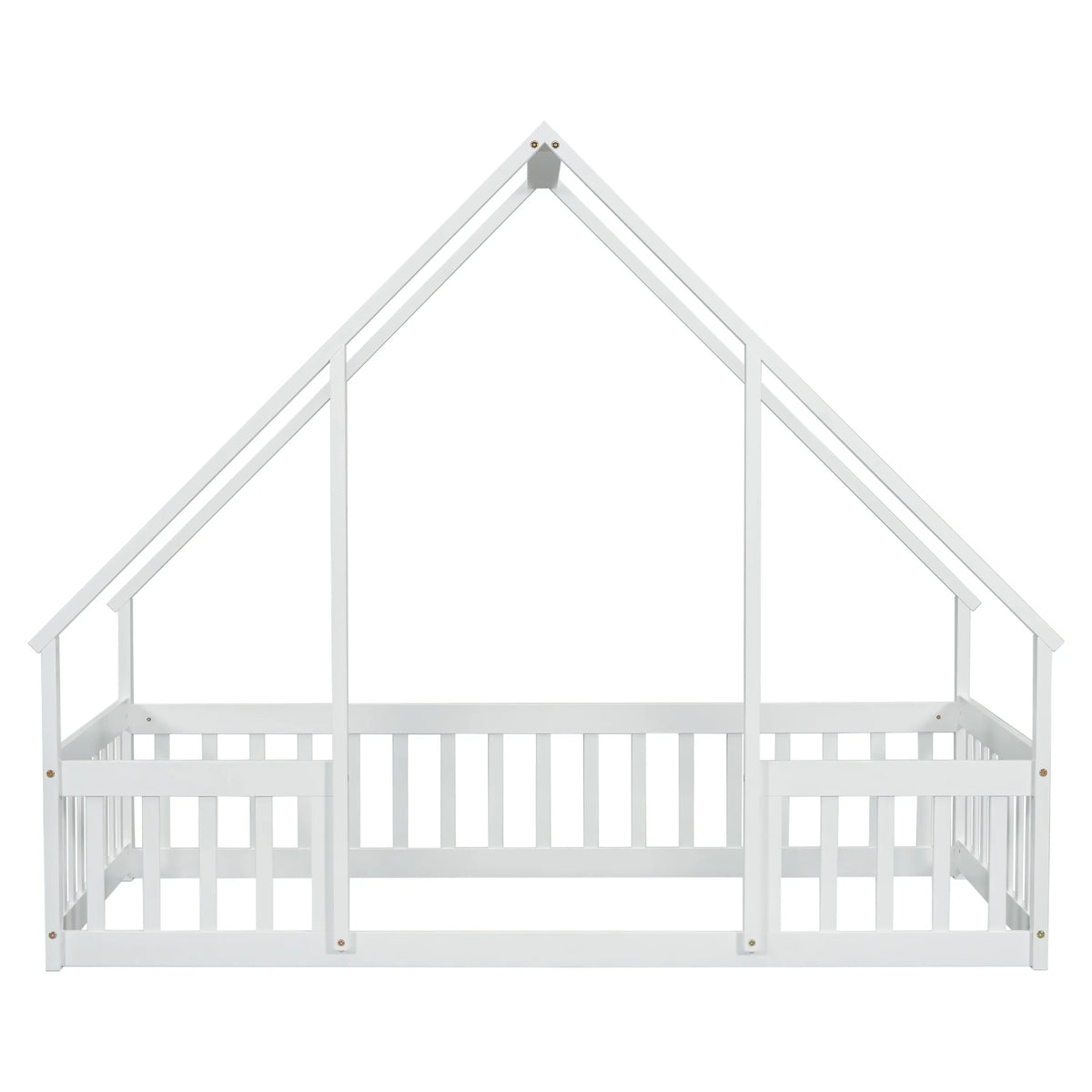 Bellemave Twin Size Floor Bed Frame, Wooden House Bed Twin Size with Fence, Montessori Bed with Guardrails for Bedroom (White)