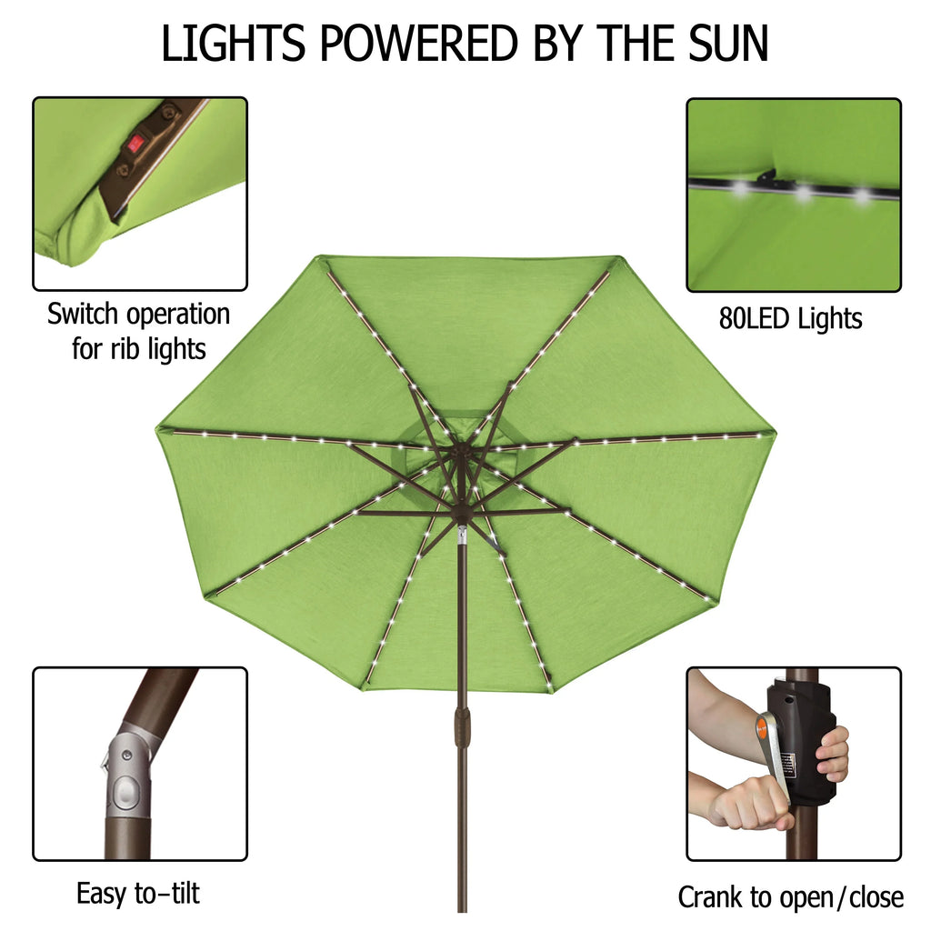 EliteShade Sunbrella Solar Umbrellas 9ft Market Umbrella with 80 LED Lights Patio Umbrellas Outdoor Table Umbrella with Ventilation and 5 Years Non-Fading Top,Ruby