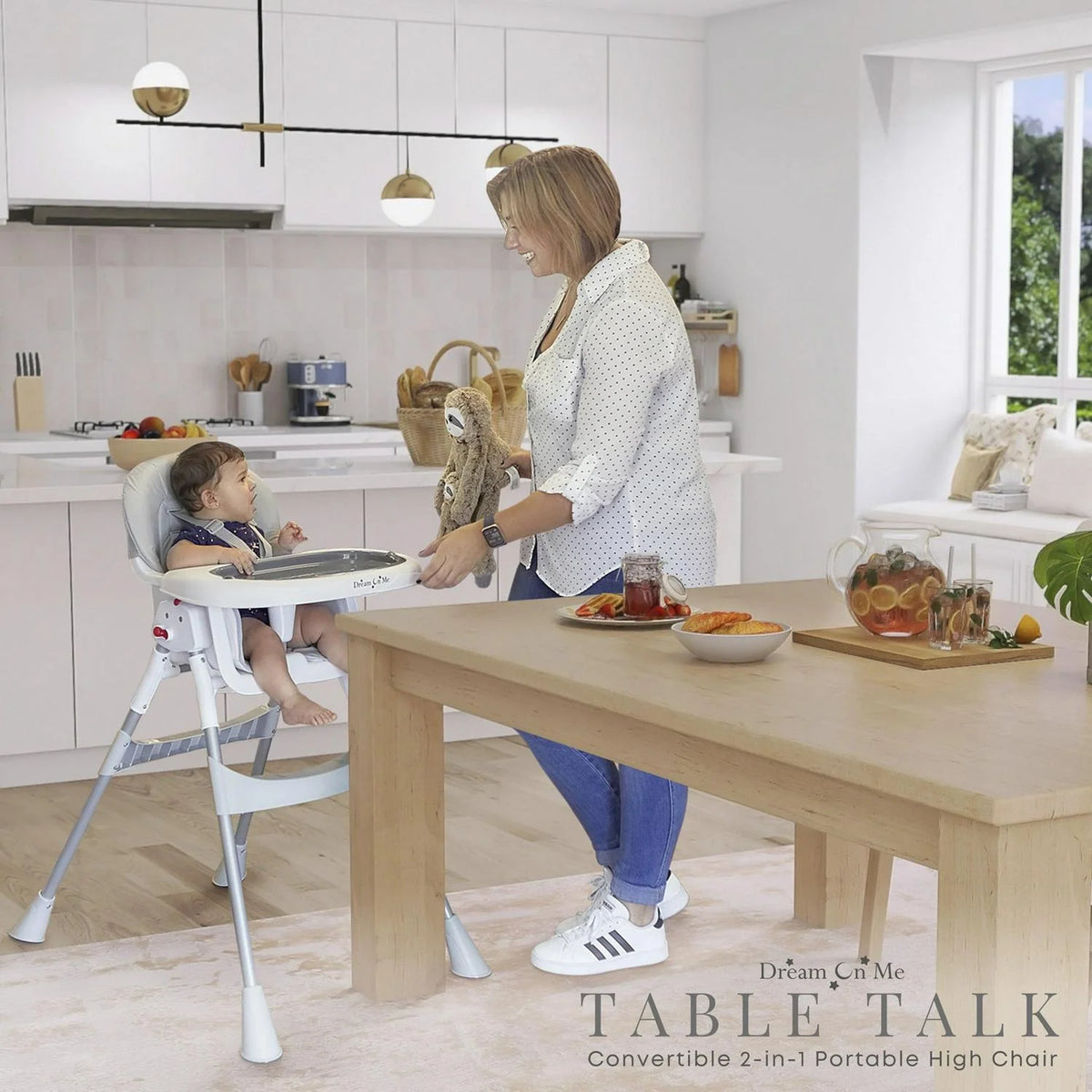 Dream On Me Portable 2-In-1 Table Talk High Chair. Gray