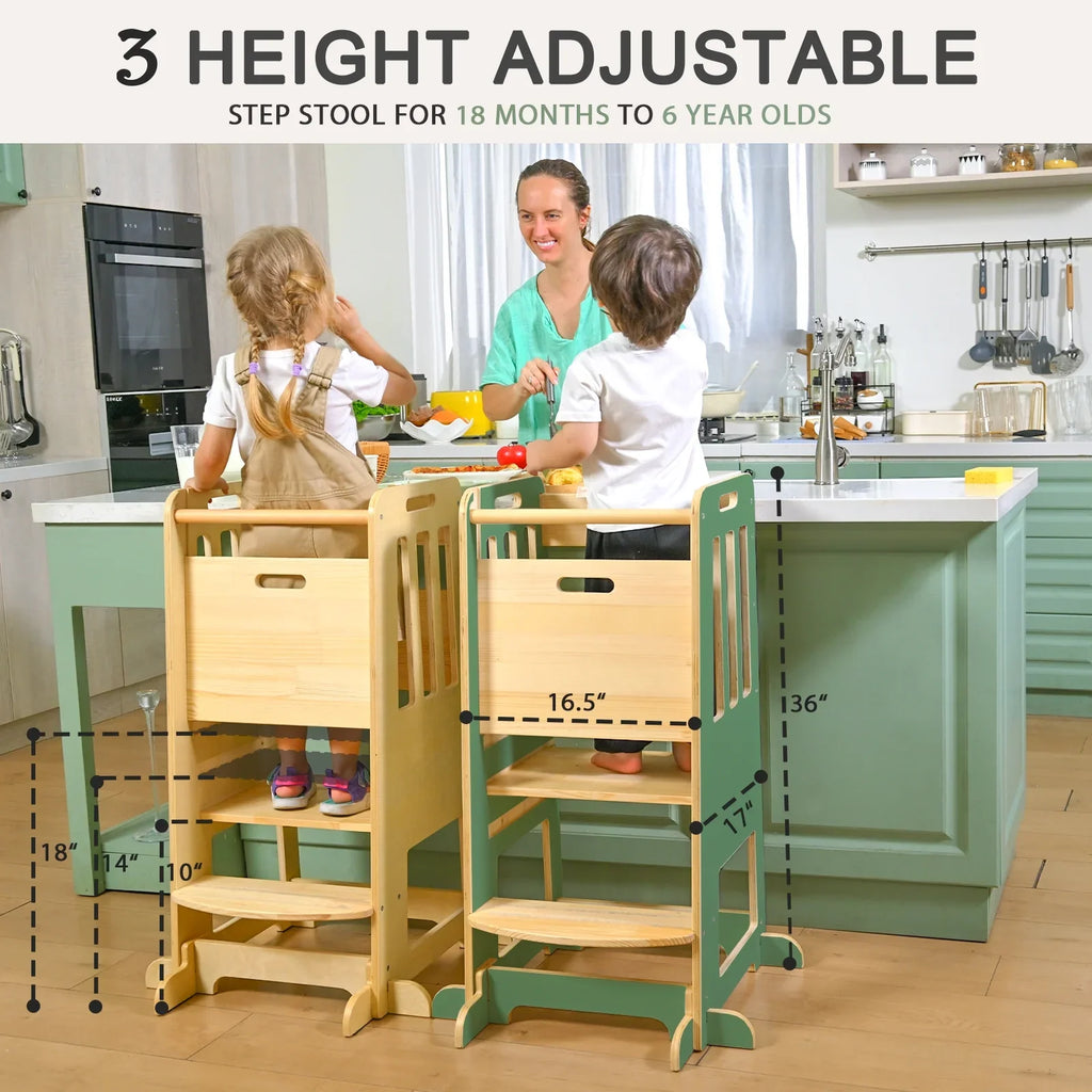 Toddler Standing Tower, Kids Kitchen Stool Helper 3 Levels Adjustable Height Wooden Toddler Step Stools for Learning New Skills