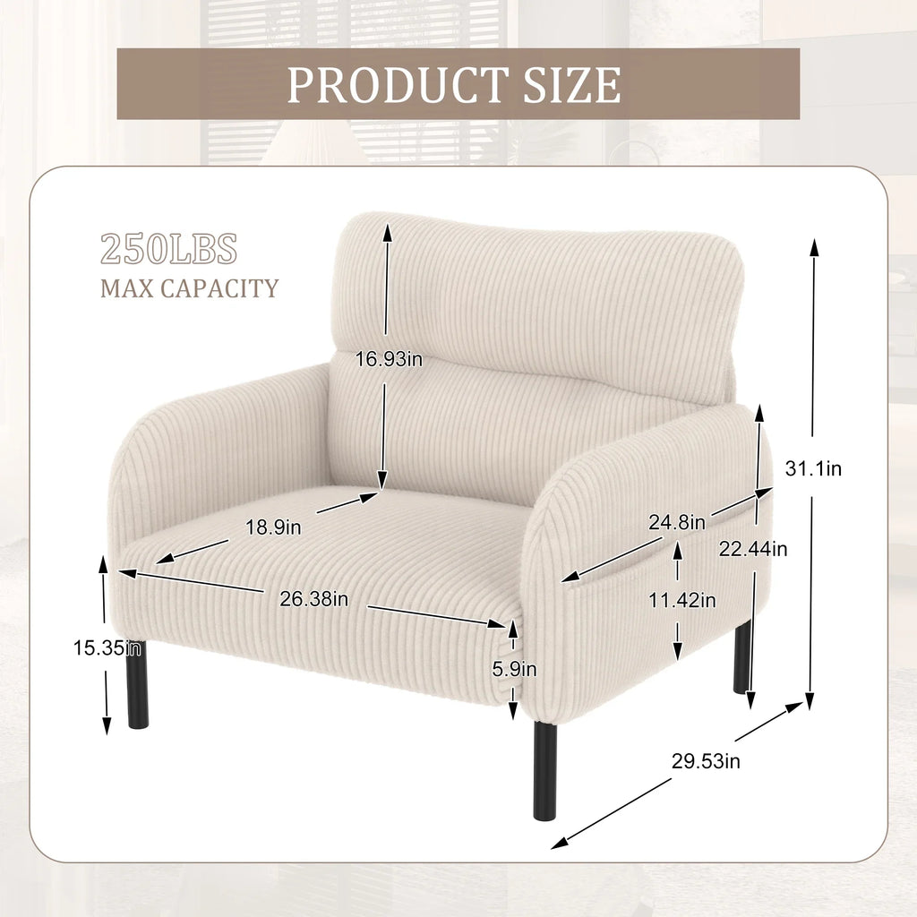 Modern Accent Chair,Armchair,Corduroy Fabric Sofa Chairs,Upholstered Armchair for Living Room,Bedroom,Office,Olive Green