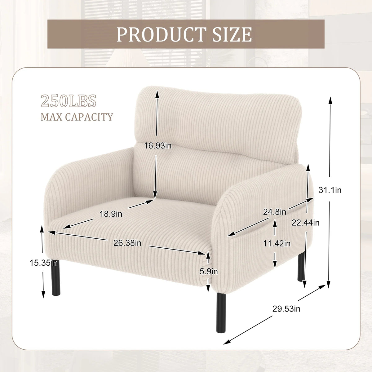 Modern Accent Chair,Armchair,Corduroy Fabric Sofa Chairs,Upholstered Armchair for Living Room,Bedroom,Office,Olive Green