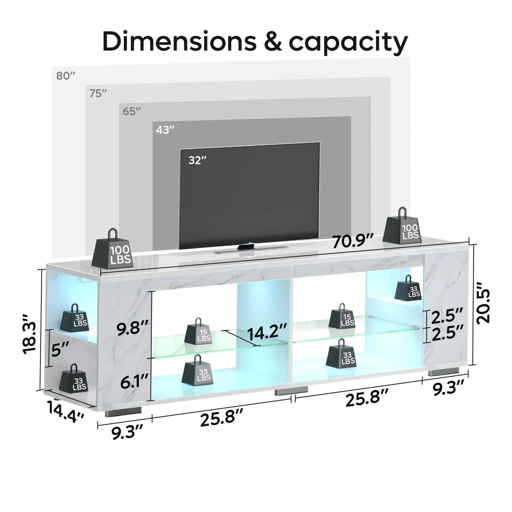 Pinmoco 47'' TV Stand for TVs up to 55", Gaming Entertainment Center with LED Lights, Black