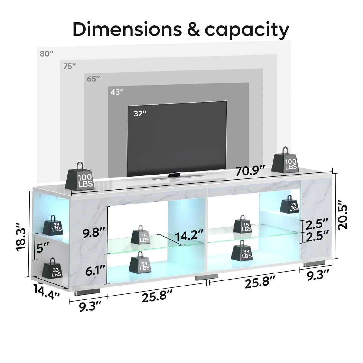 Pinmoco 47'' TV Stand for TVs up to 55", Gaming Entertainment Center with LED Lights, Black