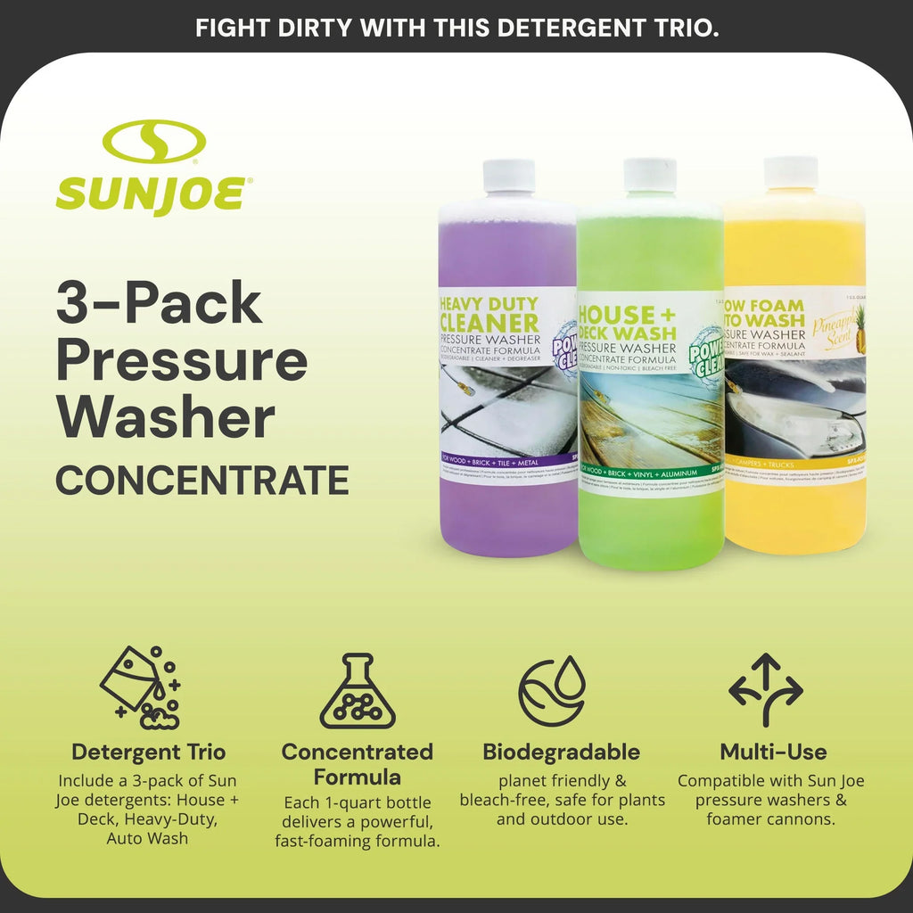 Sun Joe Electric Pressure Washer with Wheels and 3 Pack Pressure Washer Cleaner