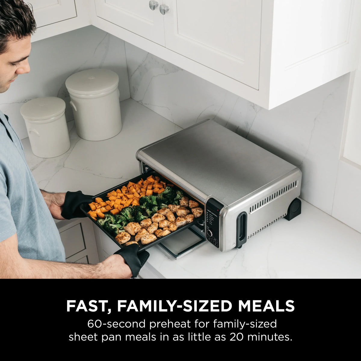 The Ninja Foodi Digital Air Fry Oven, Convection Oven, Toaster, Air Fryer, Flip-Away for Storage, 1800 watts, Stainless Steel, SP100