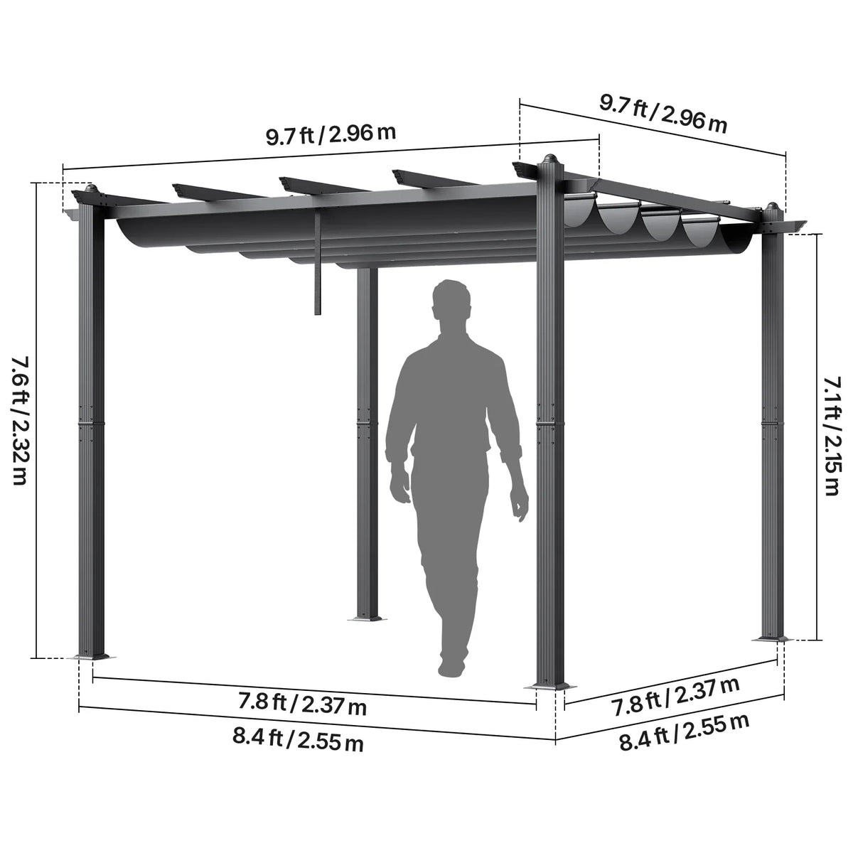 VEVOR 10'x10' Outdoor Retractable Pergola with Canopy, Aluminum Pergola with Retractable Canopy, Modern Pergola with Sun Shade Canopy for Patios, Gardens, Decks, Backyards (Gray)