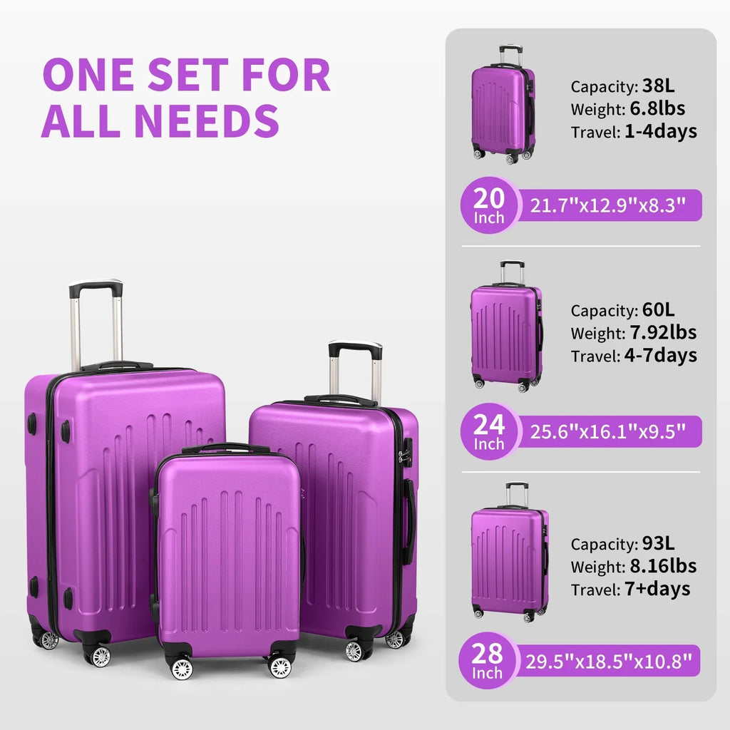 Red 3-Piece Hardshell Spinner Luggage Set (20in, 24in, 28in) - Large ABS Suitcase Set with 8 Wheels, Lightweight & Durable for Travel