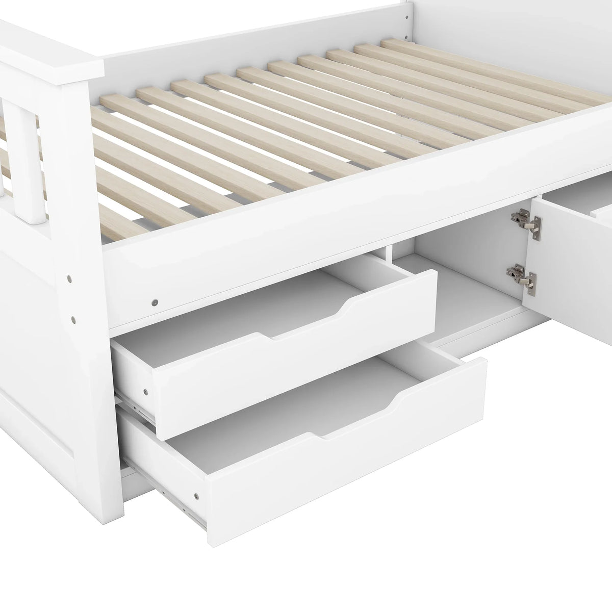 Euroco Wood Twin Size Platform Bed with Storage Headboard, Captain Bed with 4 Drawers, Bookcase and Cabinets, Gray