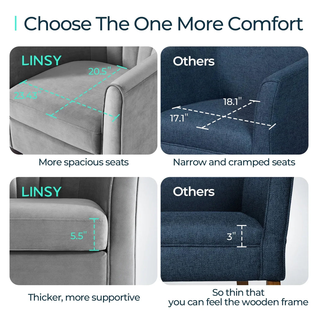 LINSY HOME Chenille Accent Chair with Ottoman for Living Room, Dark Gray