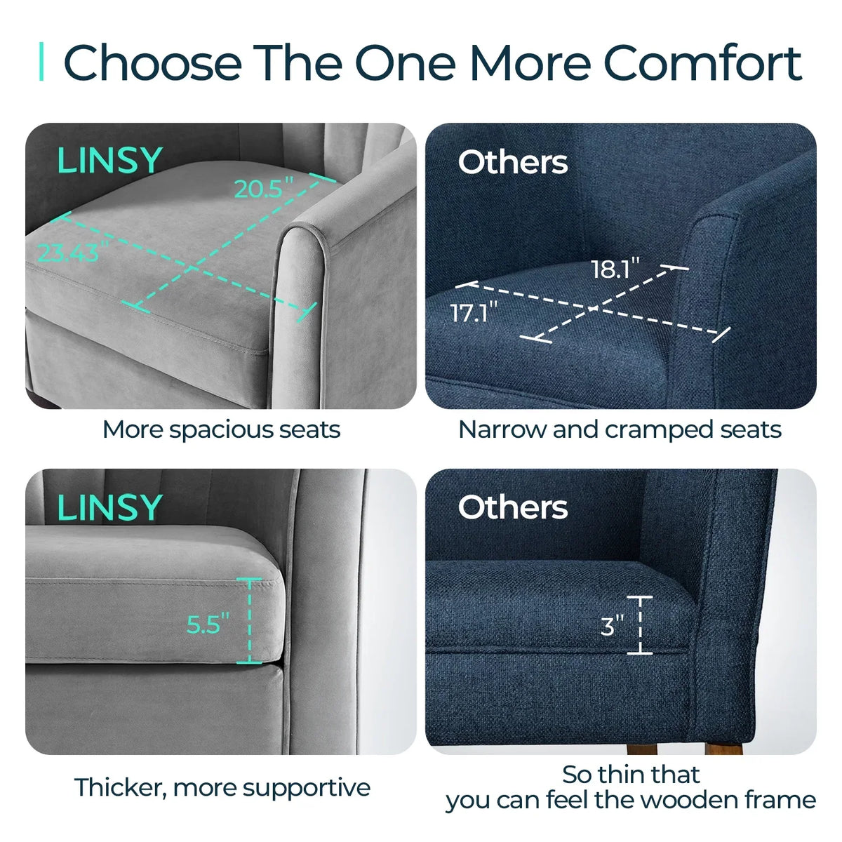LINSY HOME Chenille Accent Chair with Ottoman for Living Room, Dark Gray
