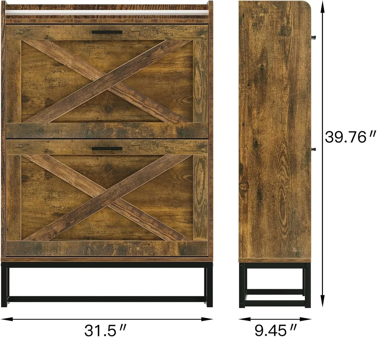 HAIOOU Shoe Storage Cabinet, Wood Shoe cabinet with Adjustable Shelf for Entryway with 3 Flip Drawers,Rustic Brown