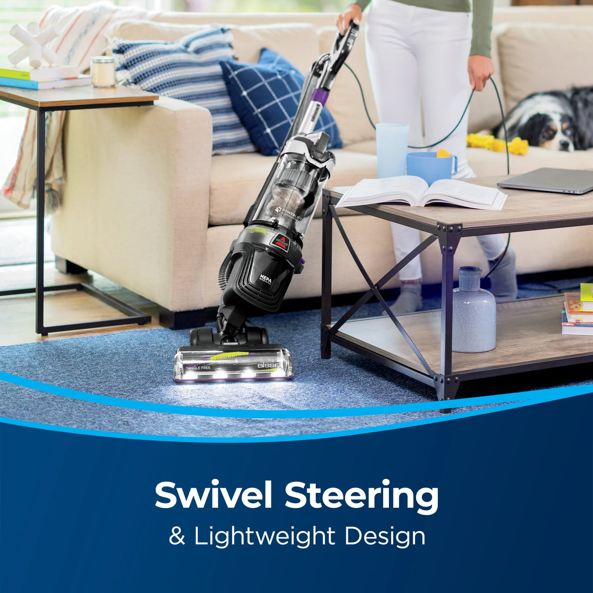 BISSELL Upright Vacuum, PowerLifter Allergen Pet Rewind, Pet Friendly, Bagless, HEPA filter, with Tangle Free Brush Roll, Swivel Steering and LED Headlights, 3404, Black