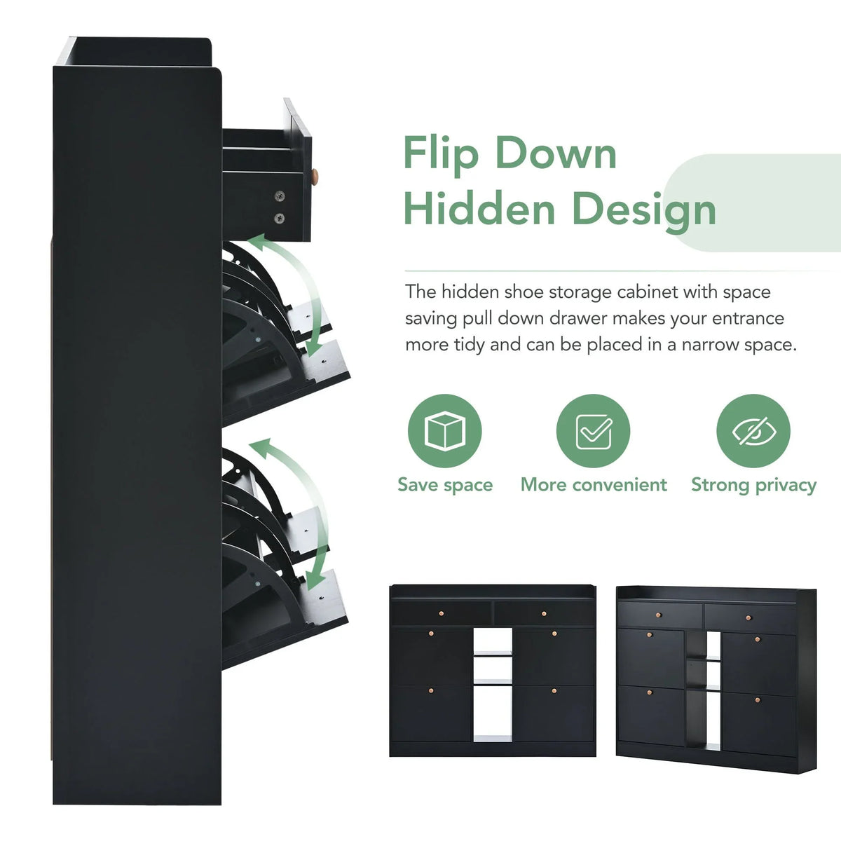 Aukfa Shoe Cabinet with 4 Flip Drawers and 2 Storage Drawers- Black