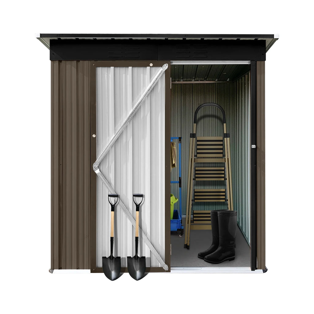 Aukfa Outdoor Storage Shed, 5 X 4 FT Metal Garden Shed, Waterproof Tool Shed for Backyard Patio, Brown