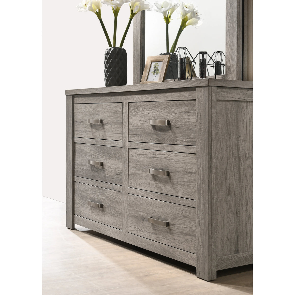 Roundhill Furniture Floren Transitional Bedroom Set, 5 Piece, Weathered Gray Wood