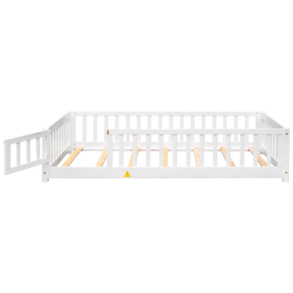 PAPROOS Twin Size Floor Bed, Solid Wood Toddler Bed with Slat, Fence Guardrail and Door, No Box Spring Needed, Montessori Bed, Twin Bed for Kids, Boys, Girls, Gray