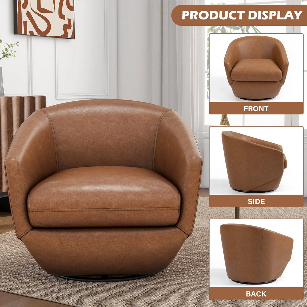 DREAMSIDEA Faux Leather Swivel Accent Chair Sets of 2 360" Swivel Barrel Chair,Swivel Club Sofa for Living Room, Bedroom, Office,Brown