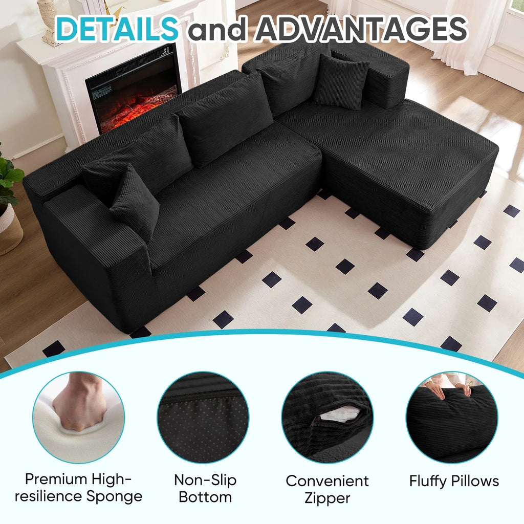 ZAFLY 106" Cloud Sectional Couch with Chaise, No Assembly Required L Shaped Sleeper Sofa, Oversized Deep Seat Modular Couches and Sofas for Living Room - Right, Black