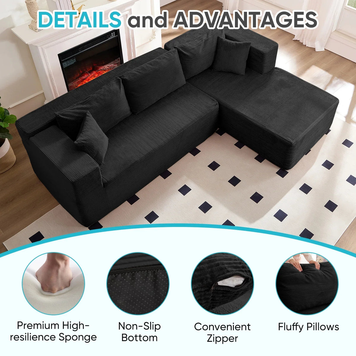 ZAFLY 106" Cloud Sectional Couch with Chaise, No Assembly Required L Shaped Sleeper Sofa, Oversized Deep Seat Modular Couches and Sofas for Living Room - Right, Black