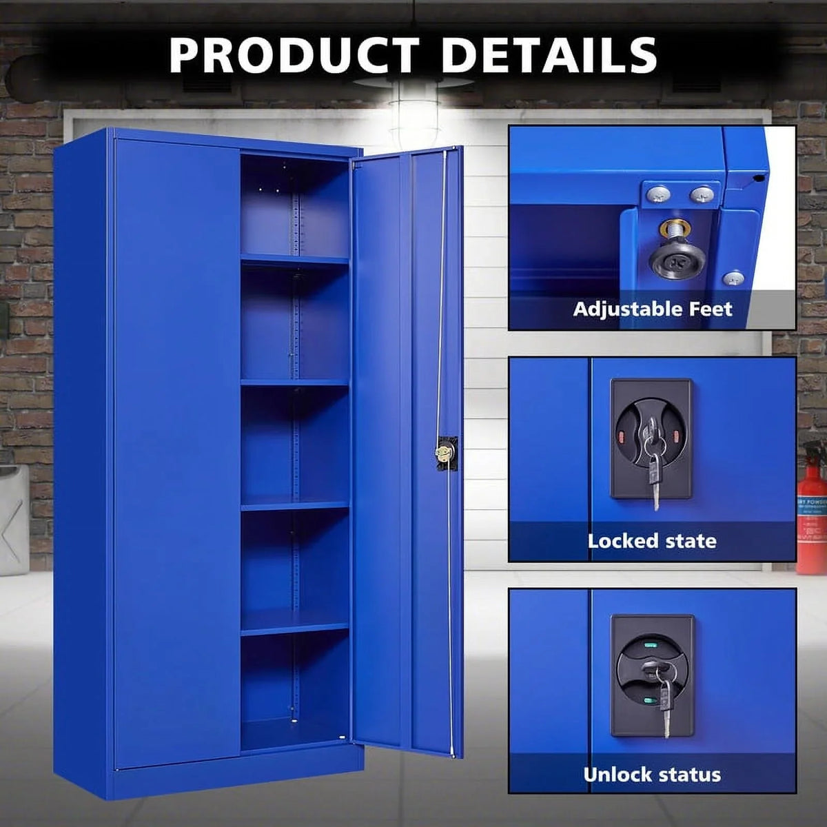 Fesbos Metal Garage Storage Cabinet with 2 Doors and 4 Adjustable Shelves - 71" Steel Lockable File Cabinet,Locking Tool Cabinet for Office,Home,Garage,Gym (Blue)
