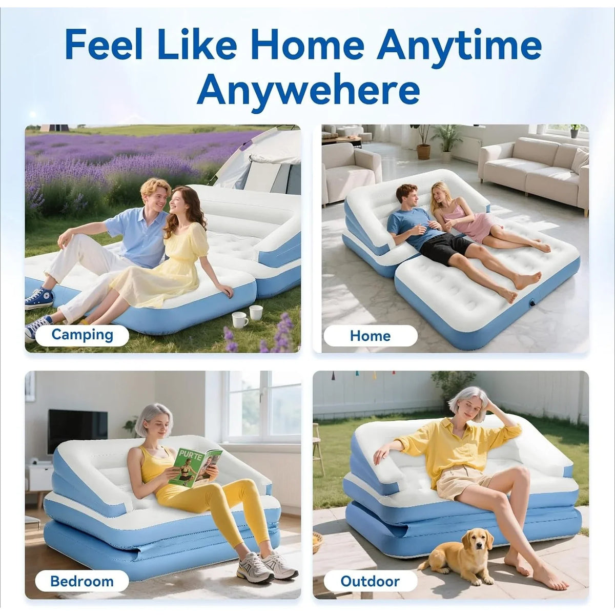 Full Size Air Mattress for Inflatable Portable Blow Up Mattress Sofa Bed with Flocked top-Double Air Couch for Tent Camping(Dark Brown)