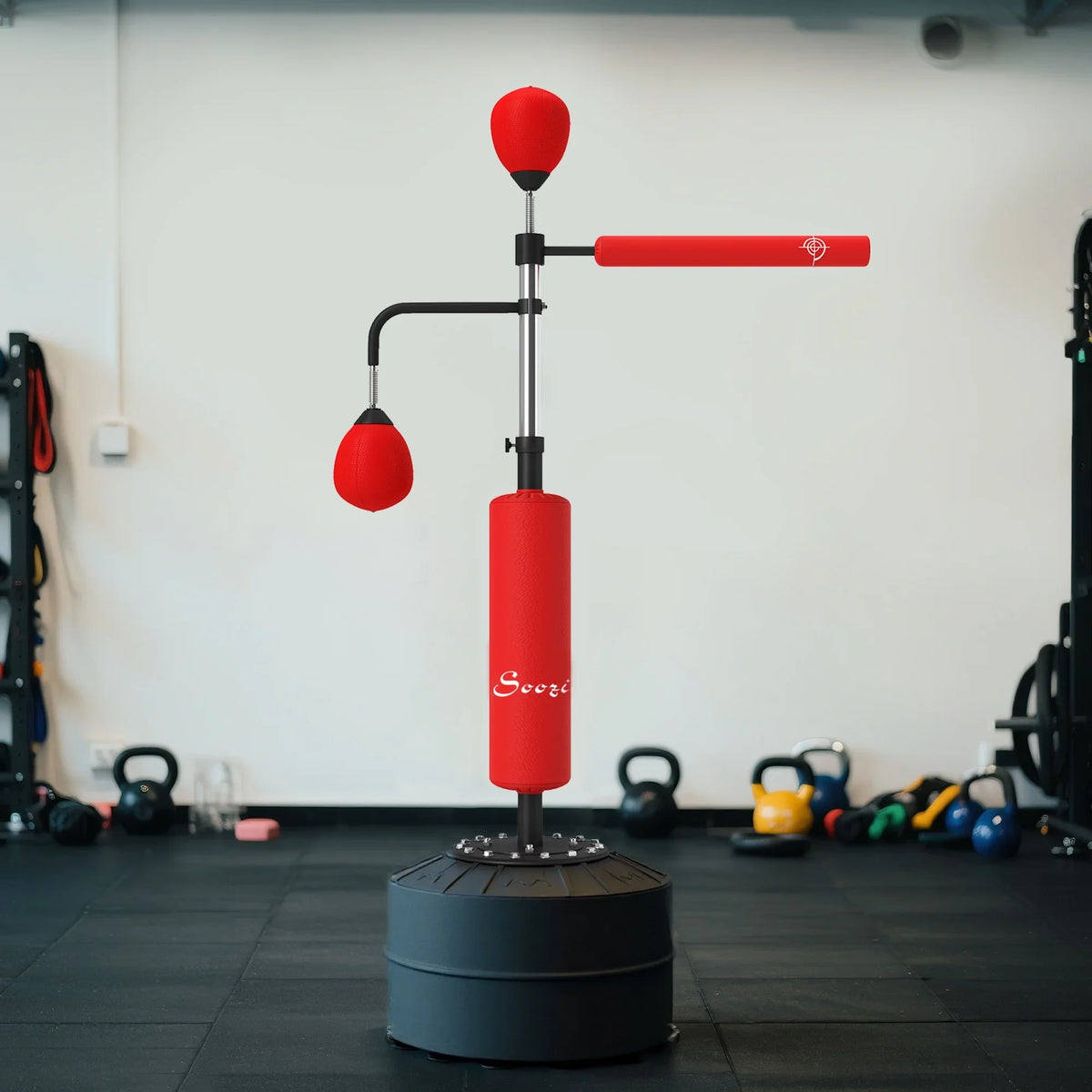 Soozier 4-in-1 Boxing Punching Bag Stand with 2 Speedballs, 360° Relax Bar, & PU-Wrapped Bag & Adjustable Height, Black