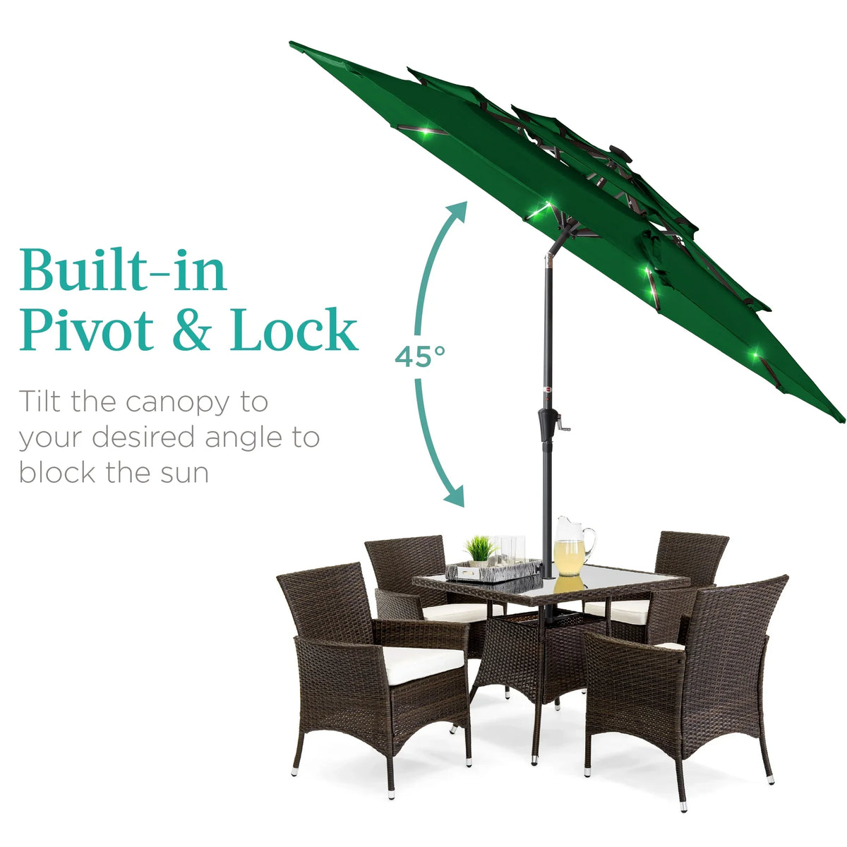 Best Choice Products 10ft 3-Tier Solar Patio Umbrella w/ 24 LED Lights, Tilt Adjustment, Easy Crank - Tan