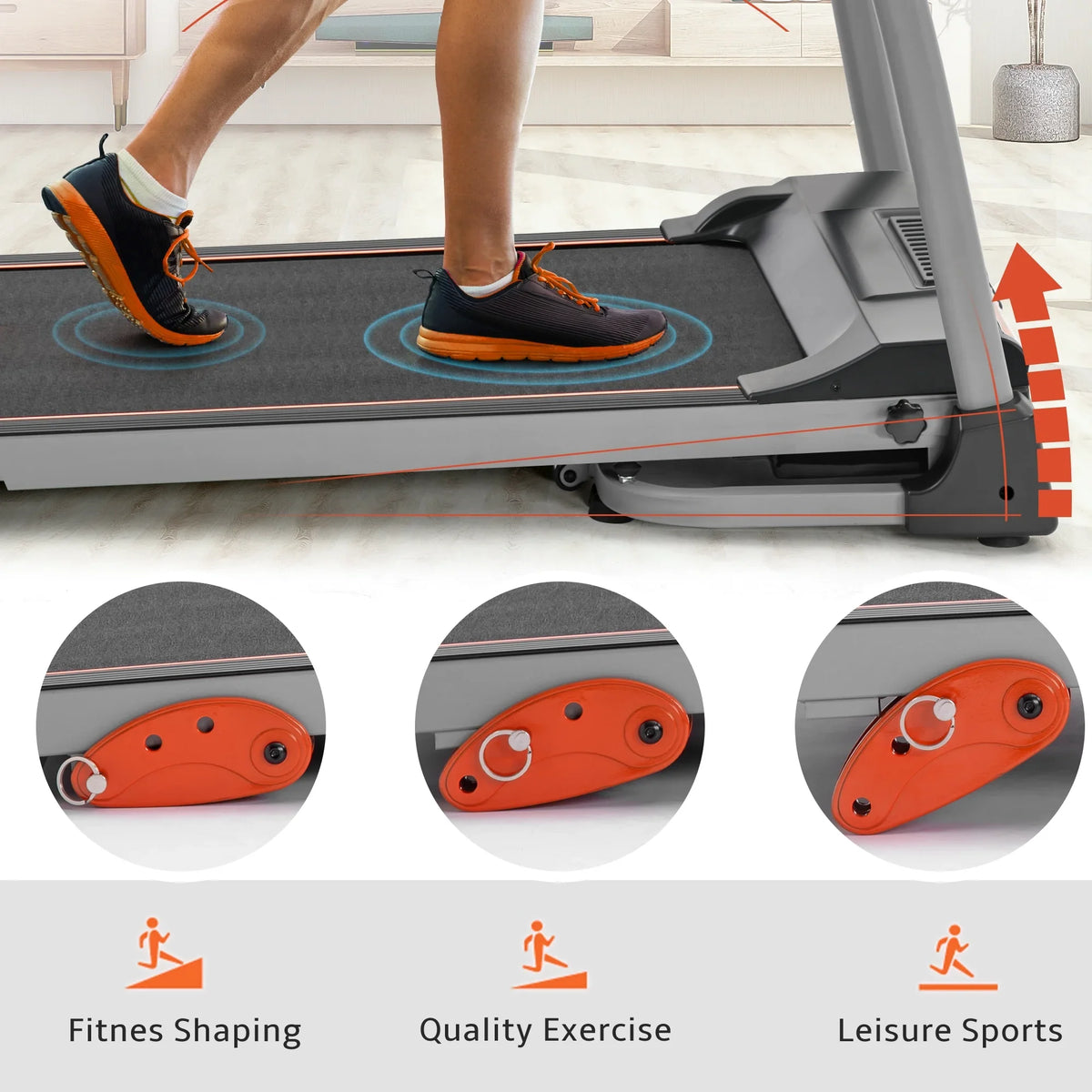 EUROCO Folding Treadmill with 7.5mph Speed, Portable Running Walking Compact Exercise Machine with 12 Preset Program, 3-Level Incline, Device Holder and Pulse Sensor for Home