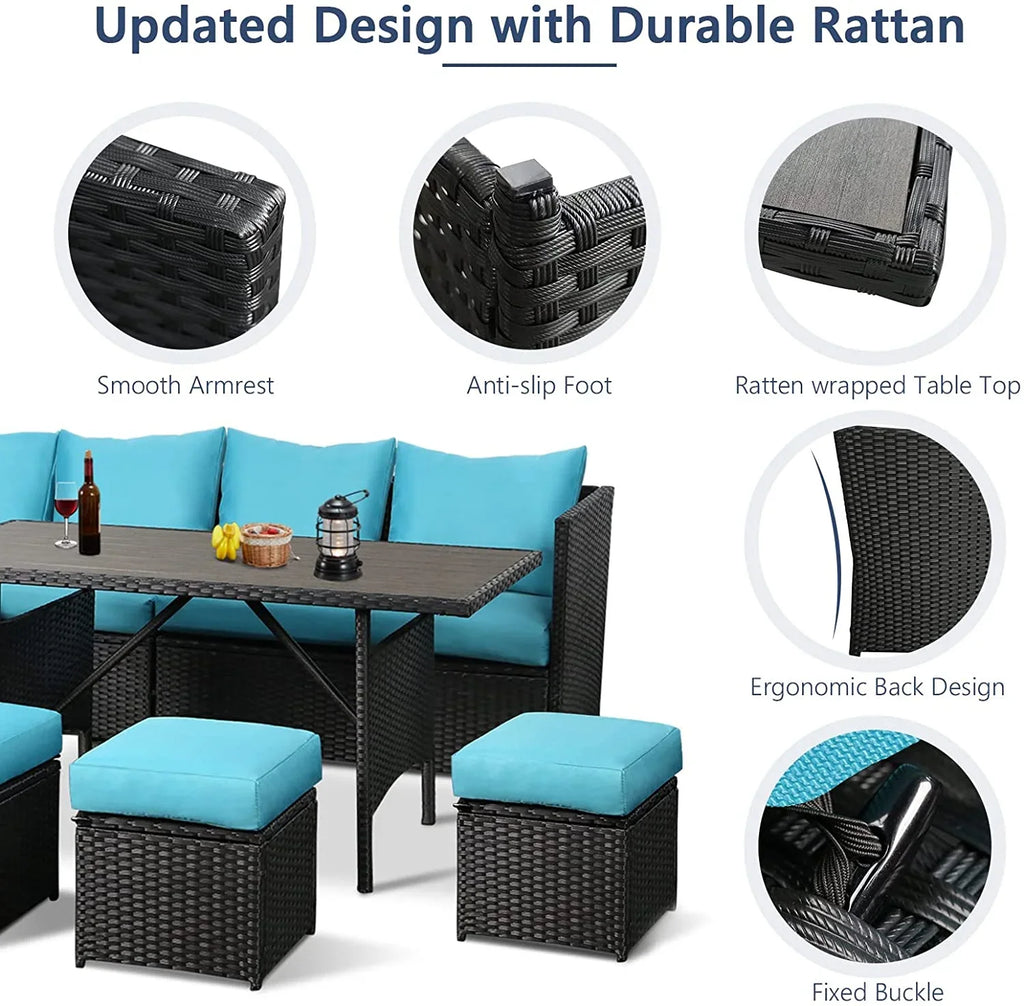 Danrelax 7-Piece Patio Conversation Set, Outdoor Sectional Sofa, PE Rattan Wicker Furniture, Steel Frame, Gray