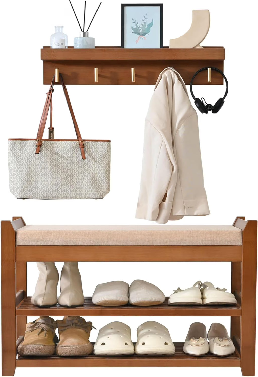 Shoe Rack for Front Door Entrance, 28" Entryway Bench with Coat Rack, Hall Tree Shoe Bench with Storage for Entry, Hallway, Bedroom, Living Room