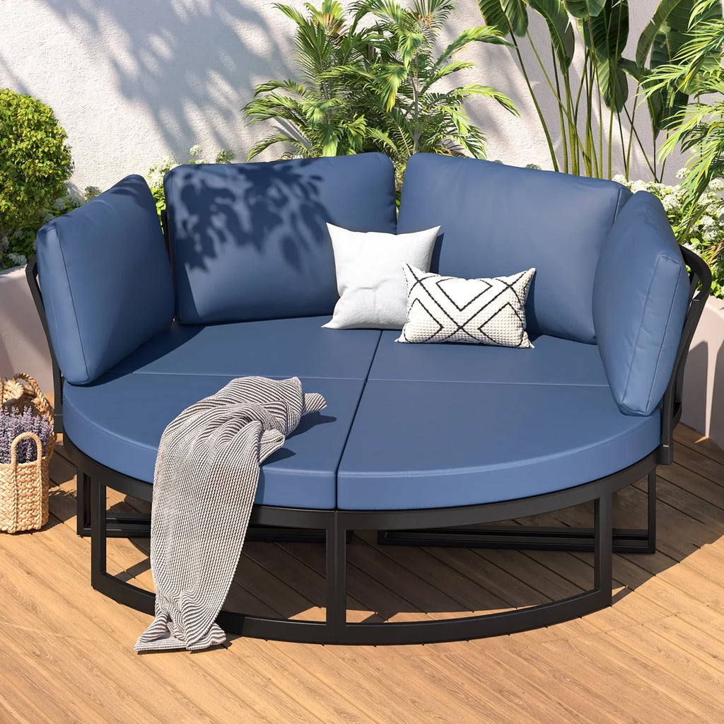 AECOJOY Metal Patio Furniture Set 73" Outdoor Conversation Set Patio Sectional Sofa Couch with Removable Cushions in Beige