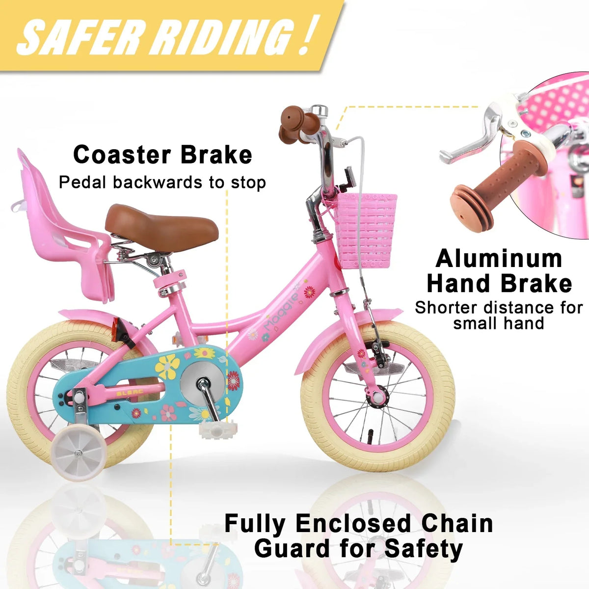 Glerc Maggie 12 inch Kids Girls Bike for Ages 2-4 Years Child, Peach