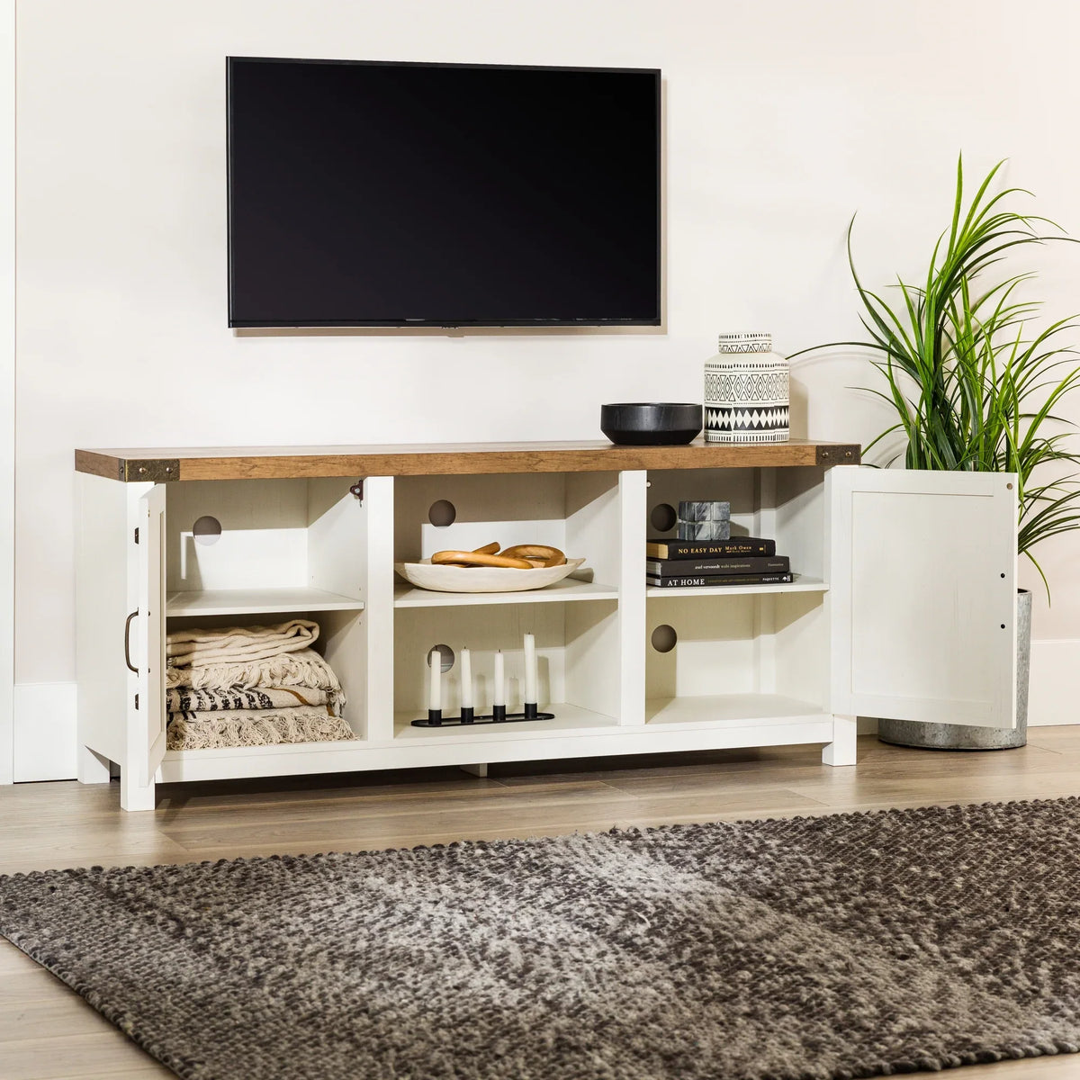 Walker Edison Modern Farmhouse Barn Door TV Stand for TVs up to 65", Grey Wash