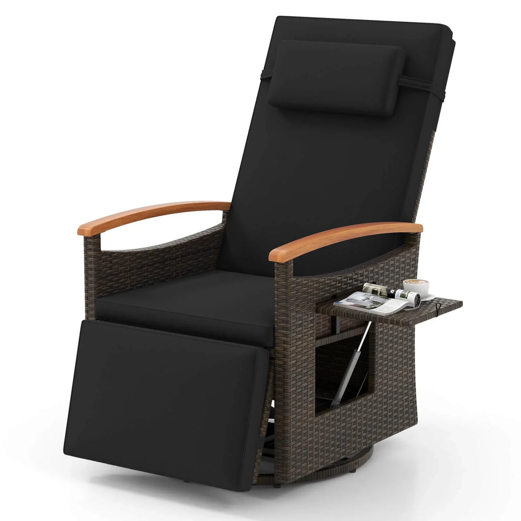 Costway Outdoor 360" Swivel Rattan Recliner Chair Patio Wicker Chaise Lounge Chair Beige